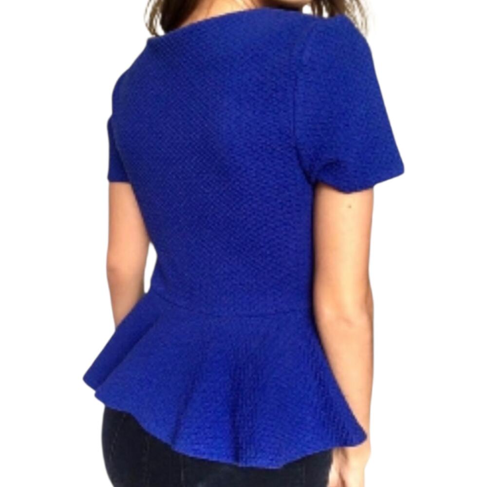 NWOT Ganni Anthropologie Peplum Blue Short Sleeve Blouse V-Neck Top Buttons XS - Picture 3 of 14